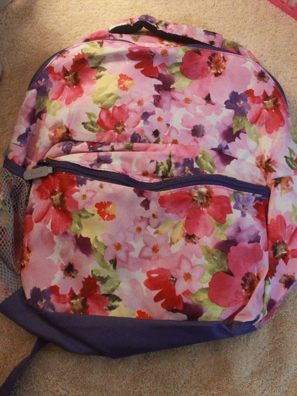 Title: Multicolor Ditsy Floral Tote Bag with Beige Straps